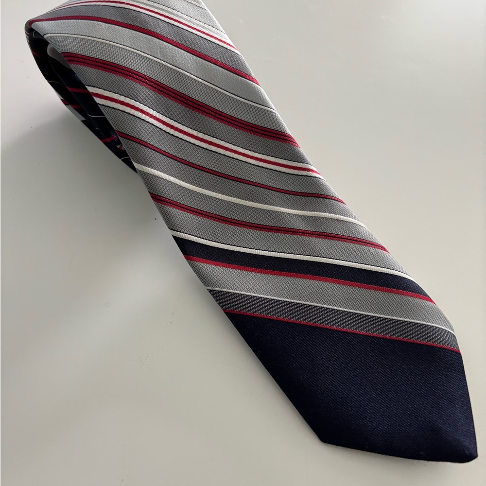 Wemlon by Wembley Gray, White, Blue and Red Striped Tie